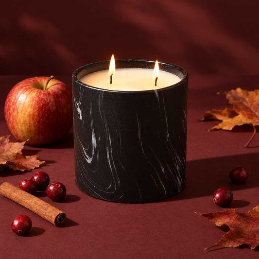 Black Marquina scented candle in black wax jar with two flames, 17oz