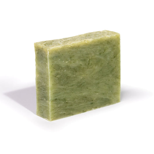 Rectangular organic soap bar, pale green, shown at a slight angle