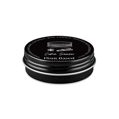 Cookie Season tealight candle in black tin with label on closed lid