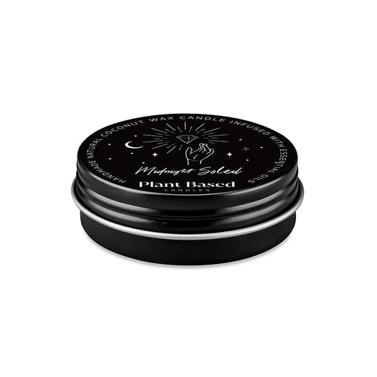 Midnight Soleil tealight candle in black tin, round stacked lids