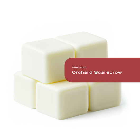 White wax melt tarts in cube blocks, Orchard Scarecrow fragrance