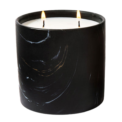 Black marbled jar candle, two flames over white wax