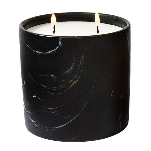 Black marbled jar candle, two flames over white wax