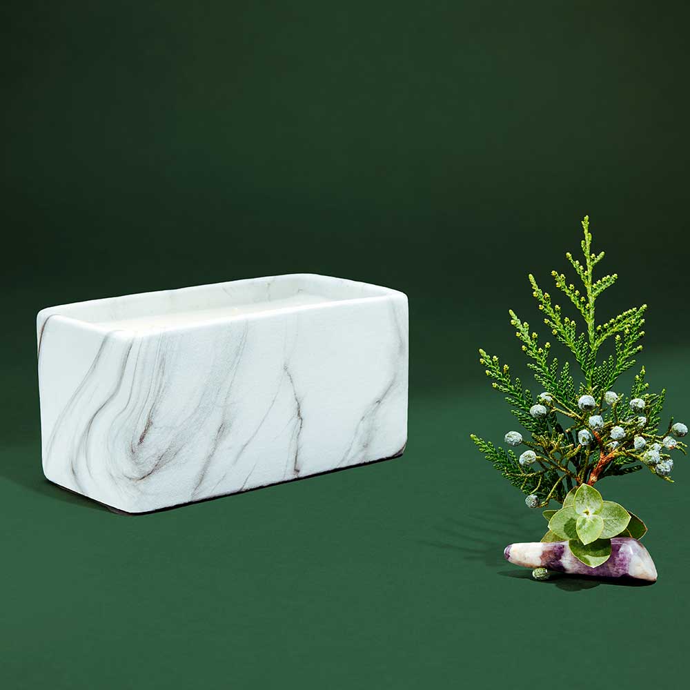 Marble Cement Prism Candle with Ripe Juniper Fragrance - Organic candles, coconut wax candles, hemp wick candles, sustainable candles, eco-friendly candles, refillable candles, recyclable packaging, reforestation efforts, carbon offsetting, plant-based candles, sustainable living, green living, ethical candles, natural candles, vegan candles, non-toxic candles, phthalate-free candles, toxin-free candles, essential oil candles, hand-poured candles, small batch candles, made in the USA candles