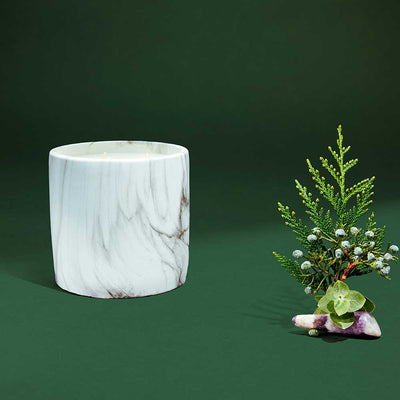 Marble Cement Round Candle with Ripe Juniper Fragrance - Organic candles, coconut wax candles, hemp wick candles, sustainable candles, eco-friendly candles, refillable candles, recyclable packaging, reforestation efforts, carbon offsetting, plant-based candles, sustainable living, green living, ethical candles, natural candles, vegan candles, non-toxic candles, phthalate-free candles, toxin-free candles, essential oil candles, hand-poured candles, small batch candles, made in the USA candles